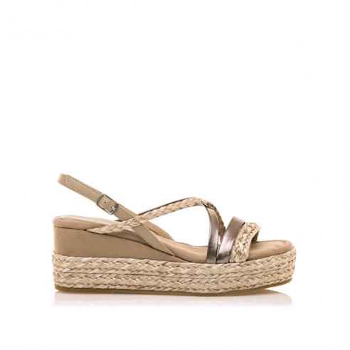 Sandalias de Cuña 68563 Beige/Plomo...