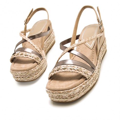 Sandalias de Cuña 68563 Beige/Plomo...