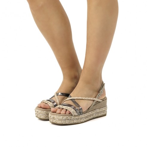 Sandalias de Cuña 68563 Beige/Plomo...